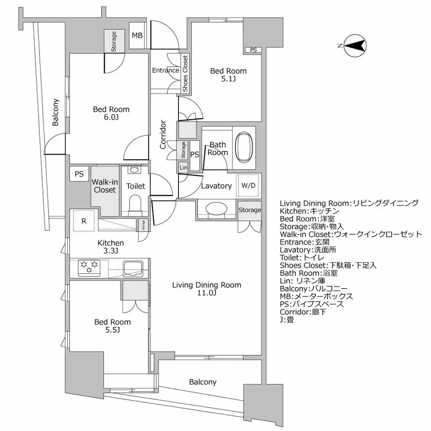 :ザ・パークハウス　山吹神楽坂　間取り図例