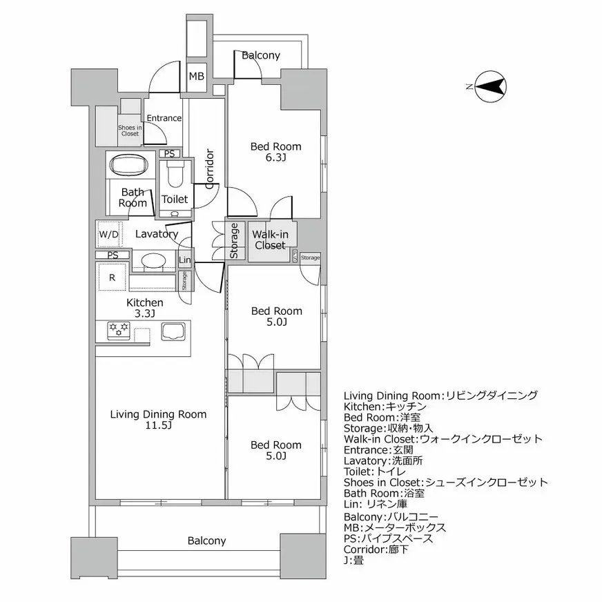 :ザ・パークハウス　山吹神楽坂　間取り図例