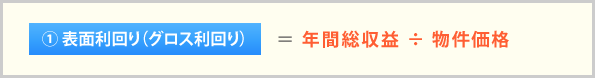 表面利回り（グロス利回り）＝年間総収益÷物件価格